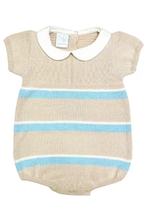 "Jonah" Stone, White & Cloud Blue Stripe Knit Romper