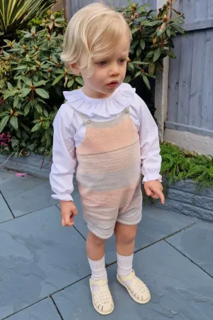 "Jovie" Stone & Peach Stripe Knit Dungarees