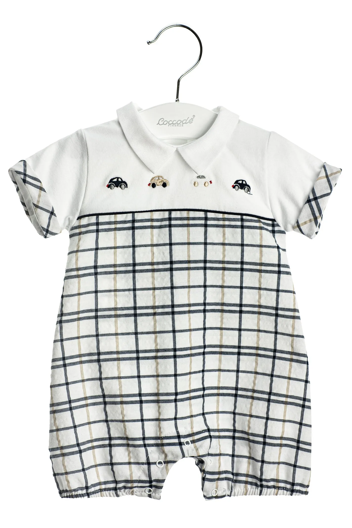"Maurice" Navy Checked Car Romper