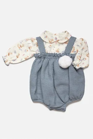"Phoenix" Fox Print Shirt & Dusky Blue Romper