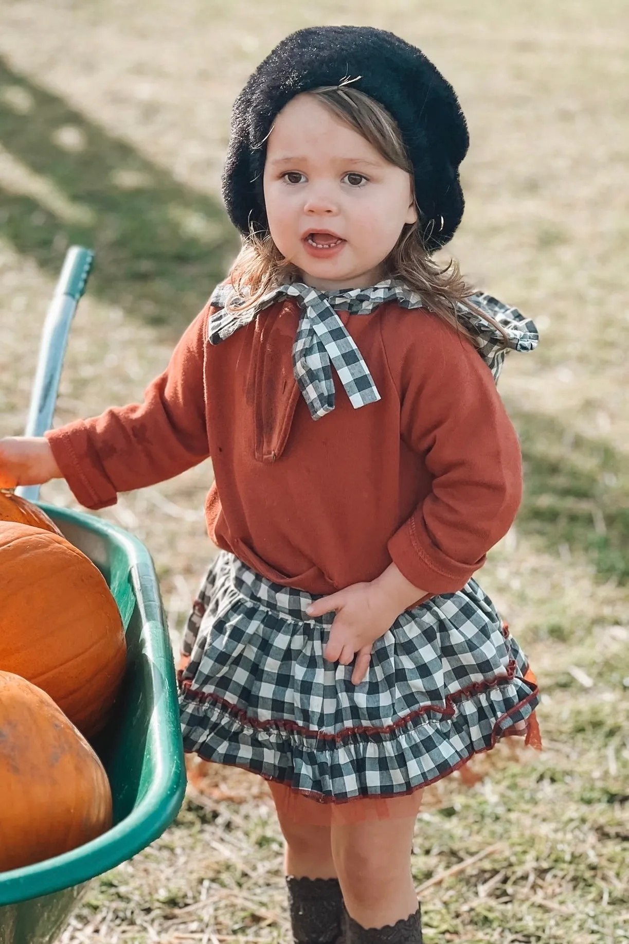 "Ruby" Rust Hoodie & Black Gingham Skirt