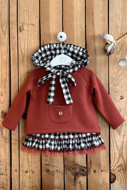 "Ruby" Rust Hoodie & Black Gingham Skirt