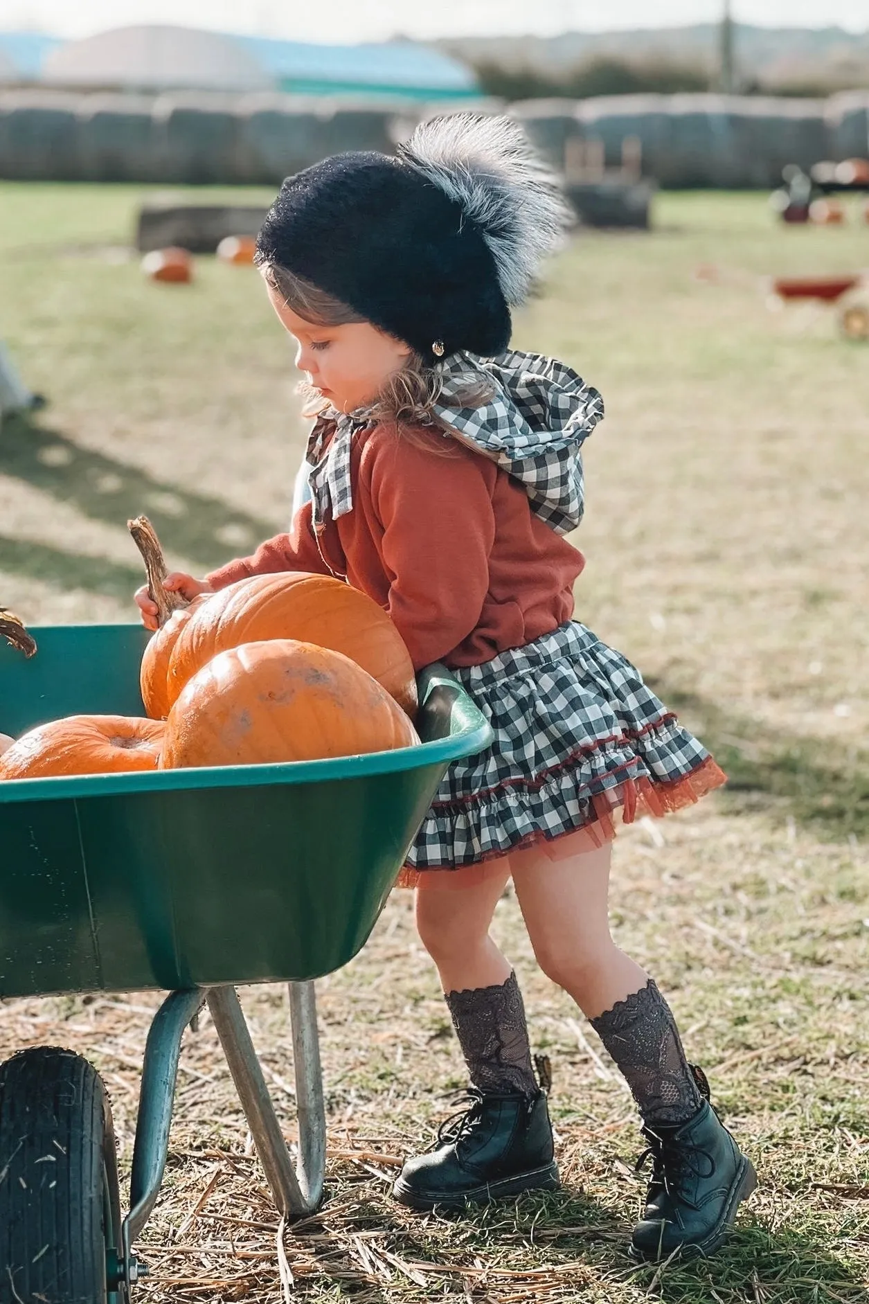 "Ruby" Rust Hoodie & Black Gingham Skirt