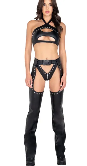 Rebel Rouser' Studded Black Faux Leather Chaps