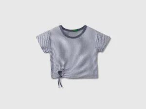 Regular Fit Round Neck Striped & Tie-Up T-Shirt