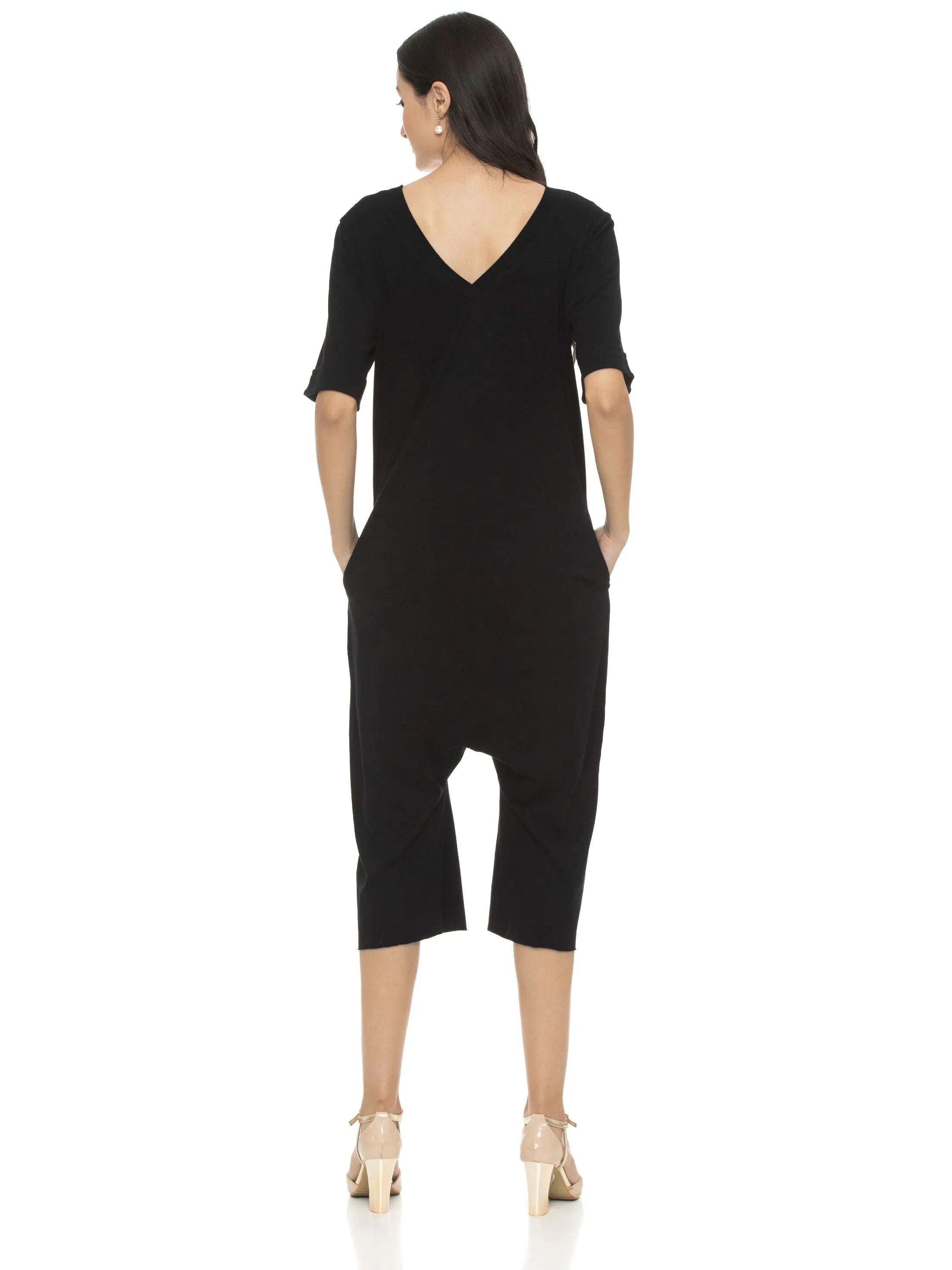 RESTORE LONG ROMPER WITH SHORT SLEEVE (BLACK)