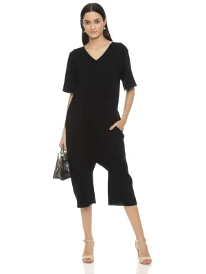 RESTORE LONG ROMPER WITH SHORT SLEEVE (BLACK)