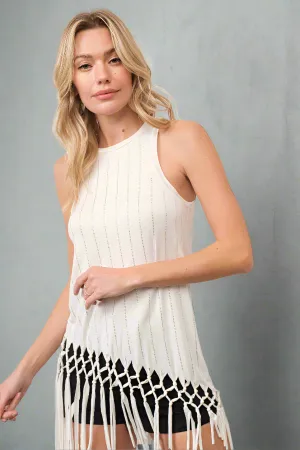 Rhinestone Fringe Jersey Tank