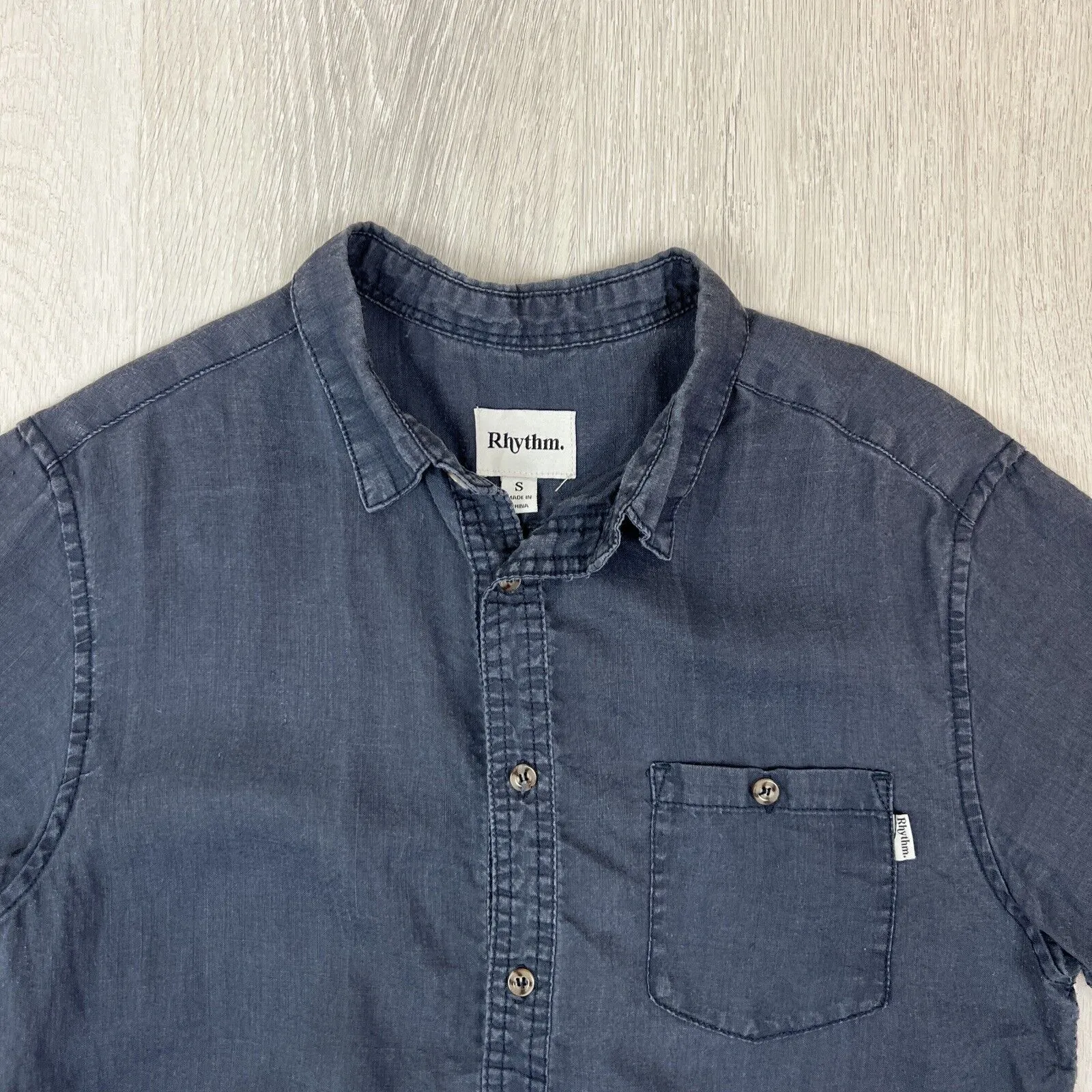Rhythm Mens Ramie Short Sleeve Fit Button Up Shirt Size Small