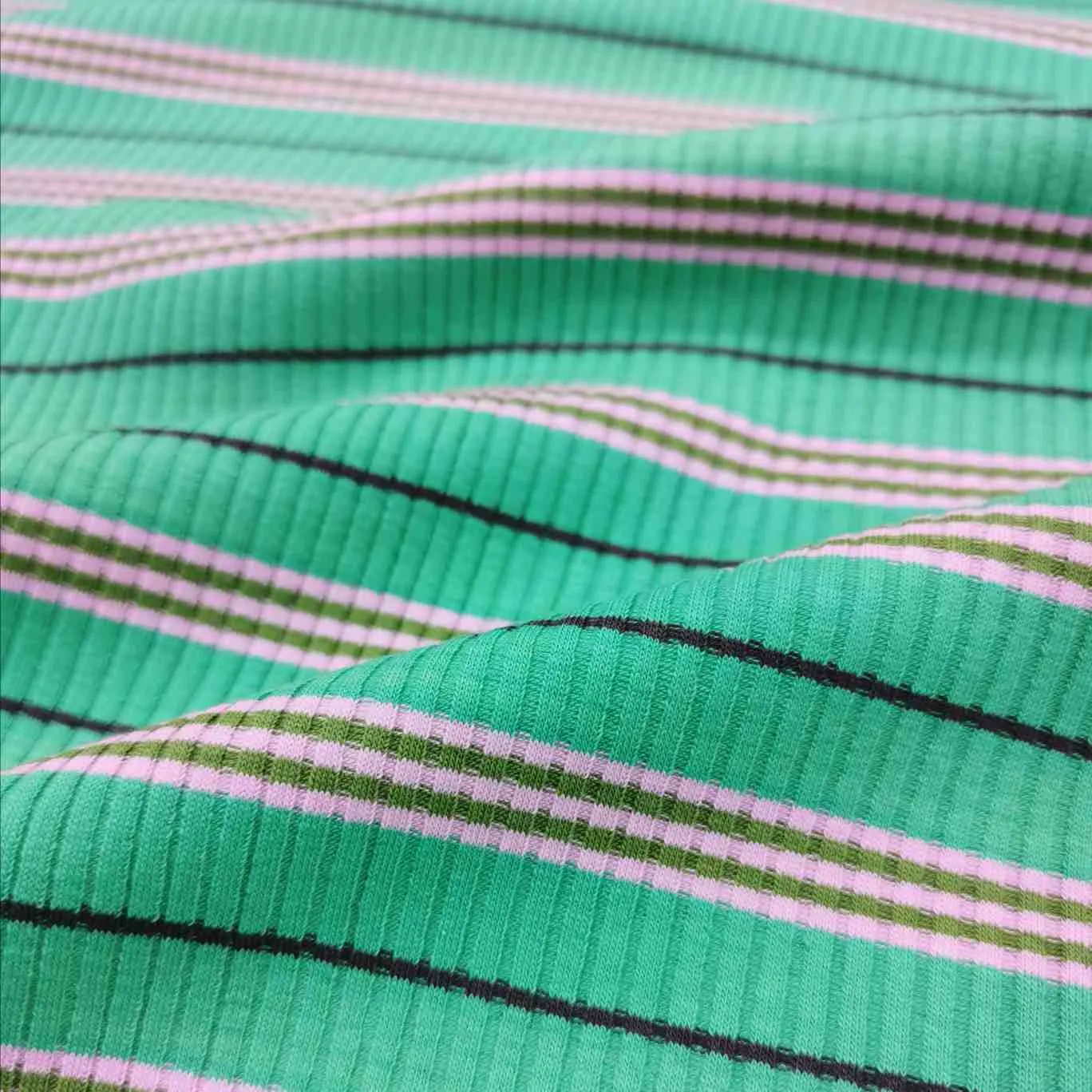 Ribbed Cotton Jersey, Green Stripe