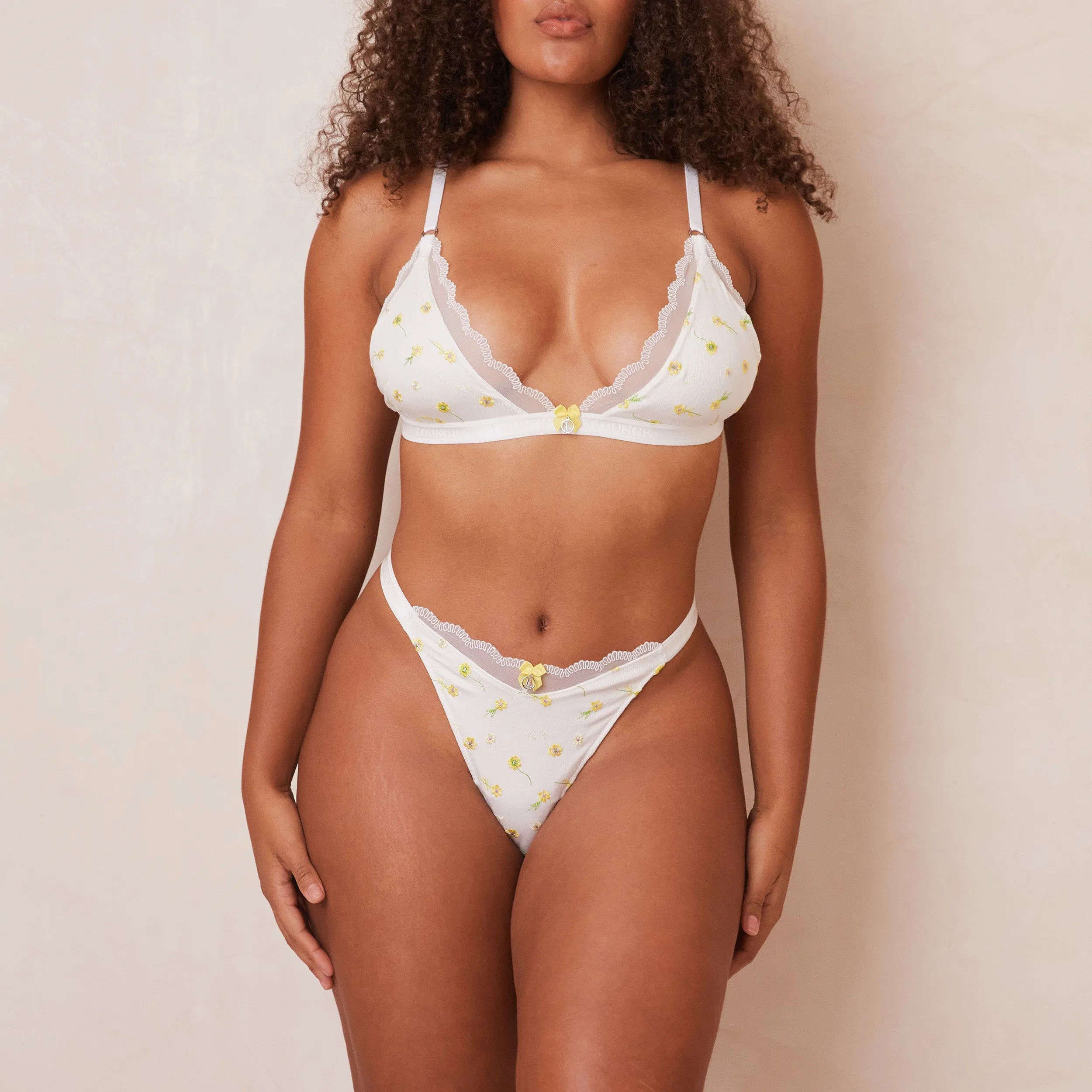 Ribbed Floral Triangle Soutien-Gorge - Blanc