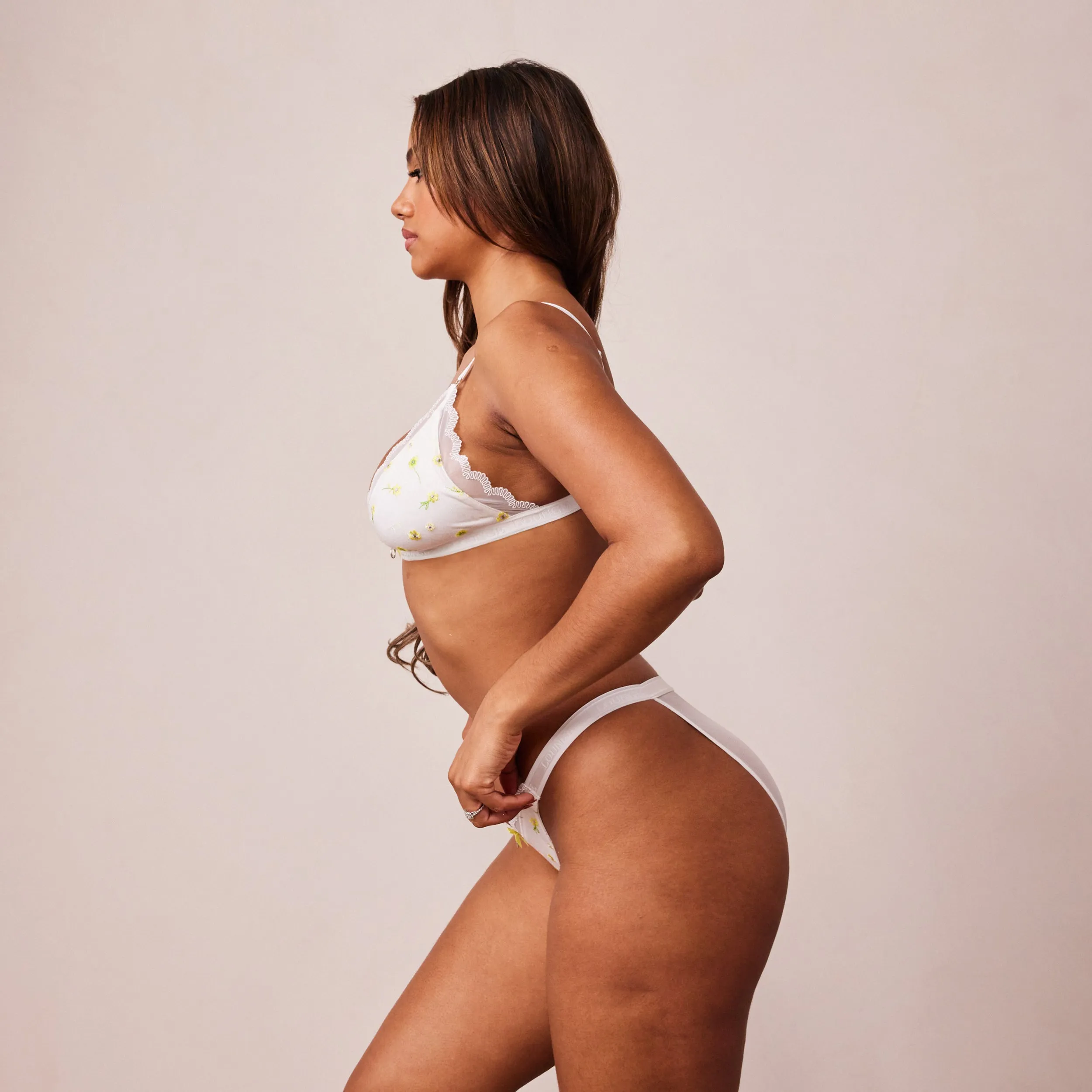 Ribbed Floral Triangle Soutien-Gorge - Blanc