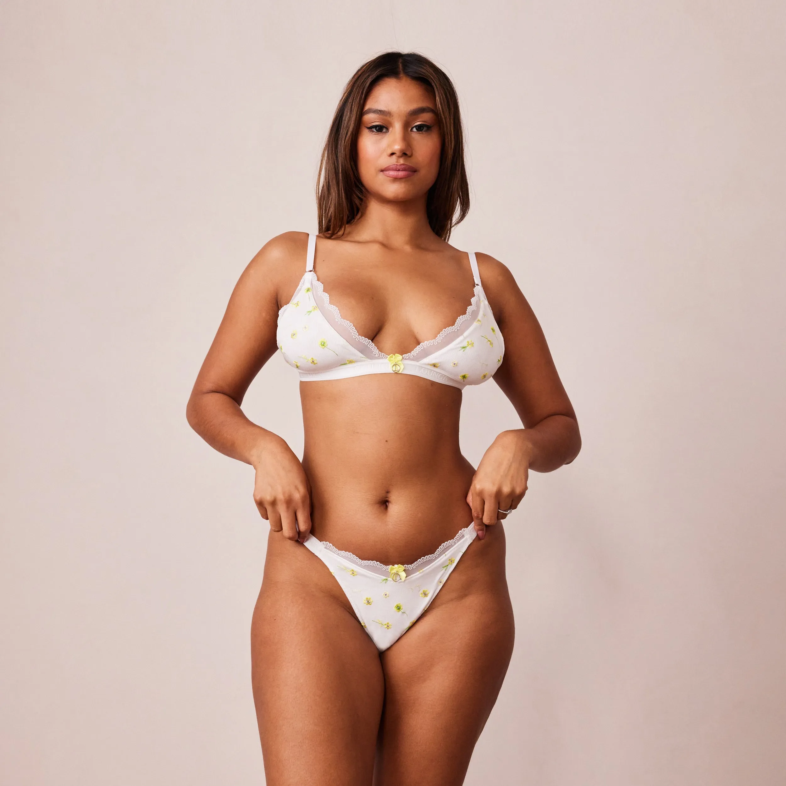 Ribbed Floral Triangle Soutien-Gorge - Blanc