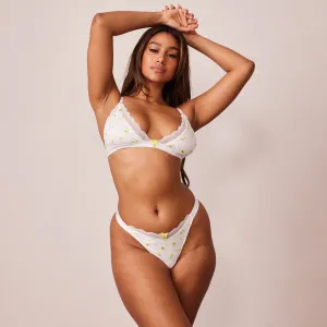 Ribbed Floral Triangle Soutien-Gorge - Blanc