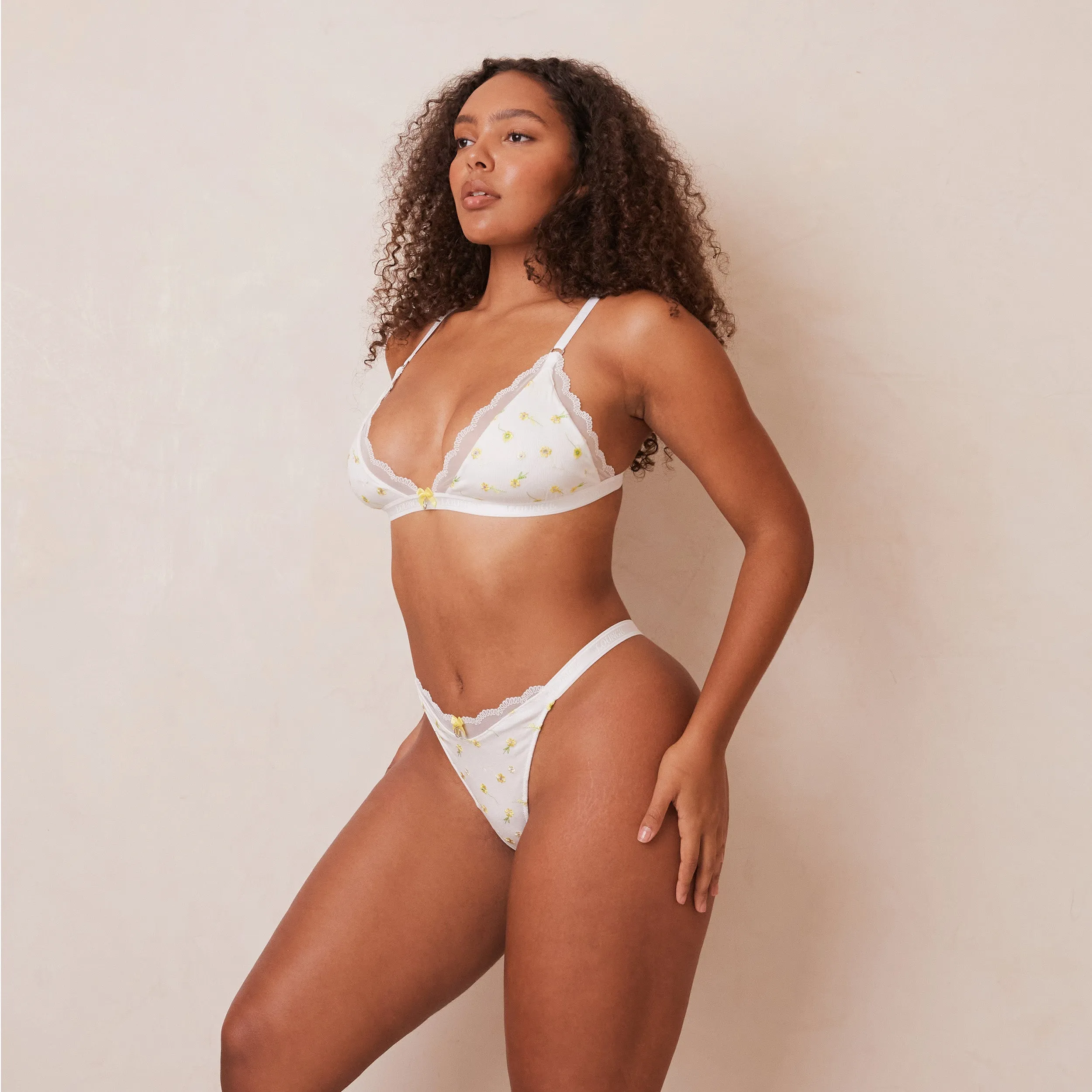 Ribbed Floral Triangle Soutien-Gorge - Blanc