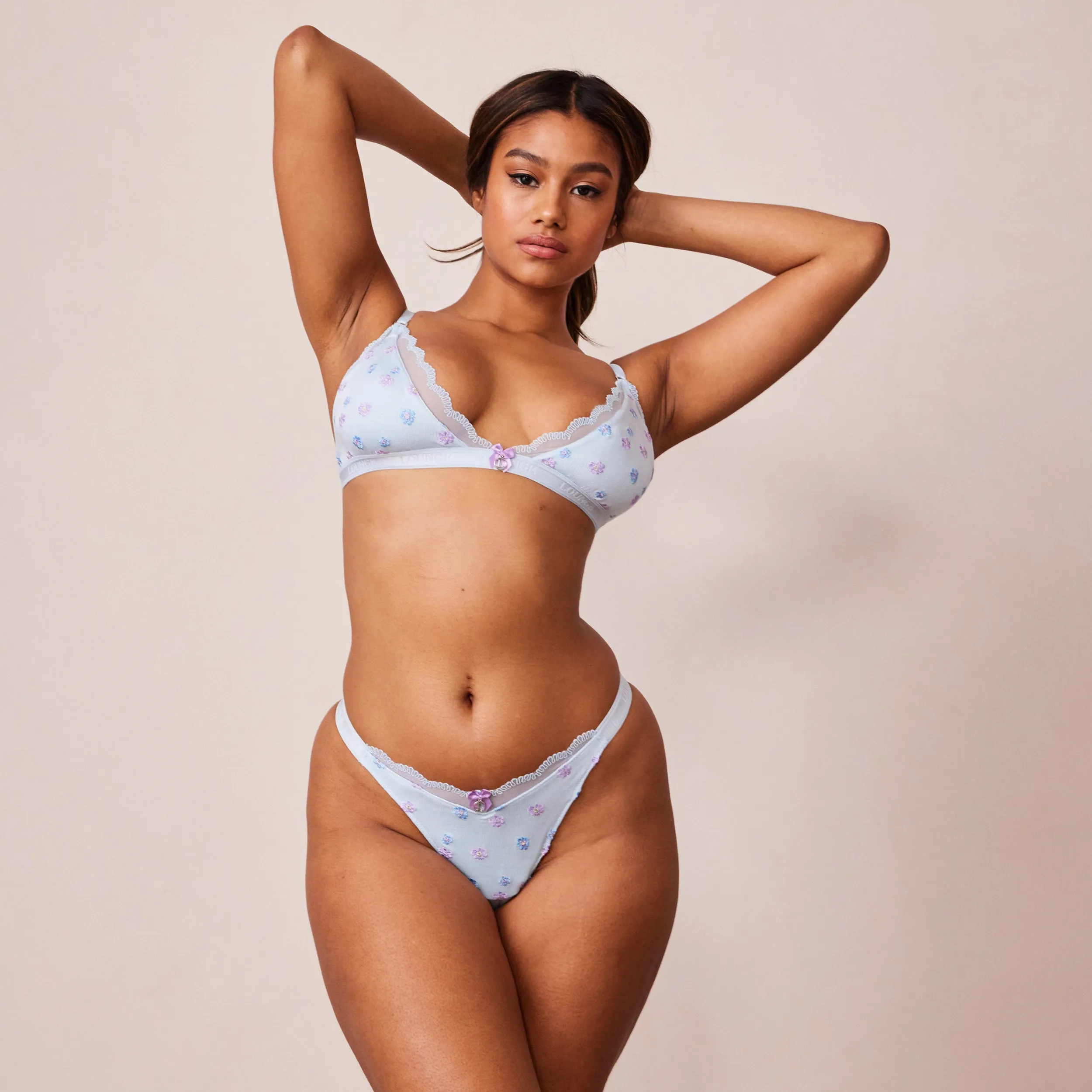 Ribbed Floral Triangle Soutien-Gorge - Bleu