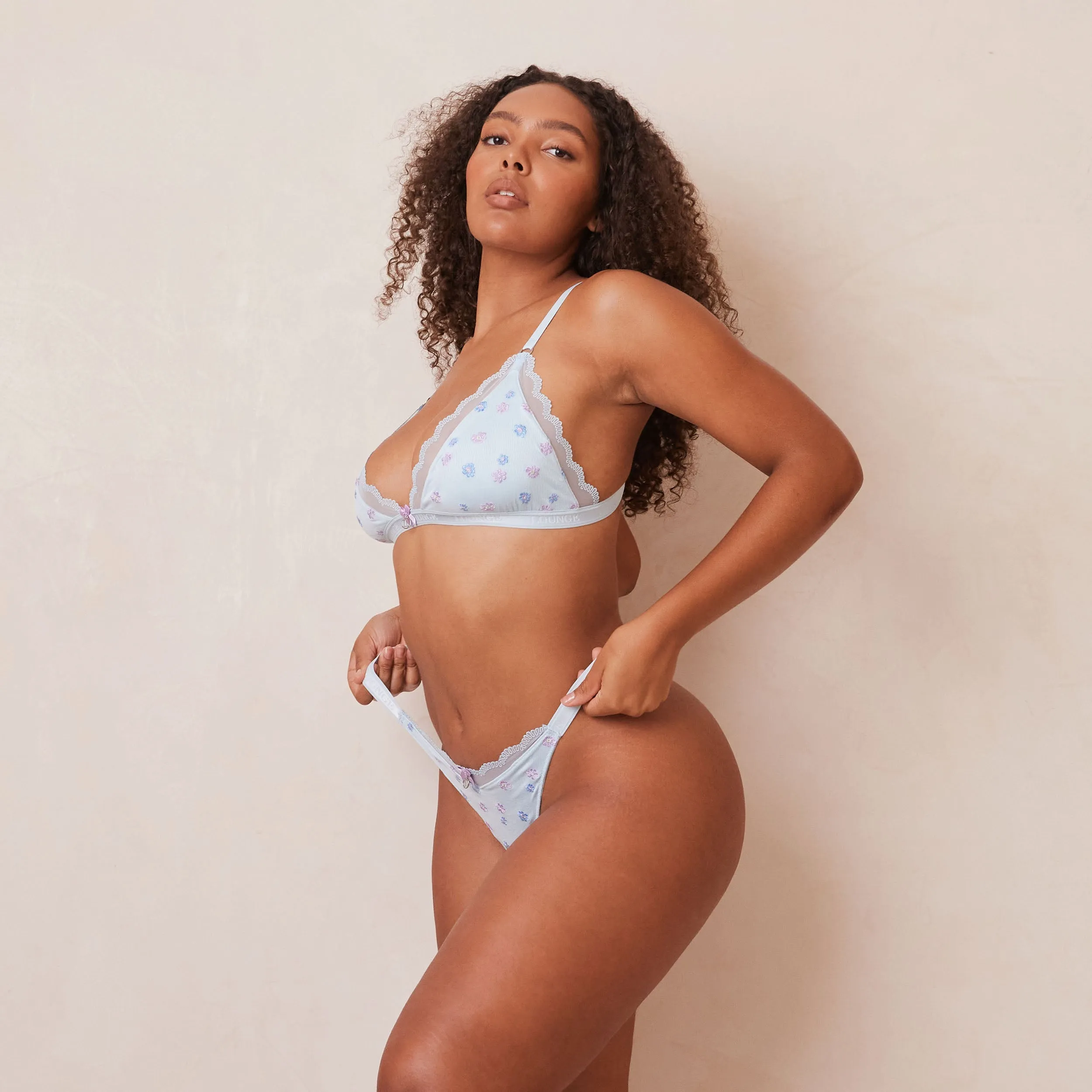 Ribbed Floral Triangle Soutien-Gorge - Bleu