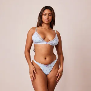 Ribbed Floral Triangle Soutien-Gorge - Bleu