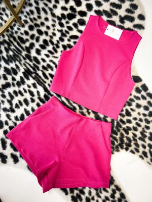Ribbed Tank   Short Set// Magenta