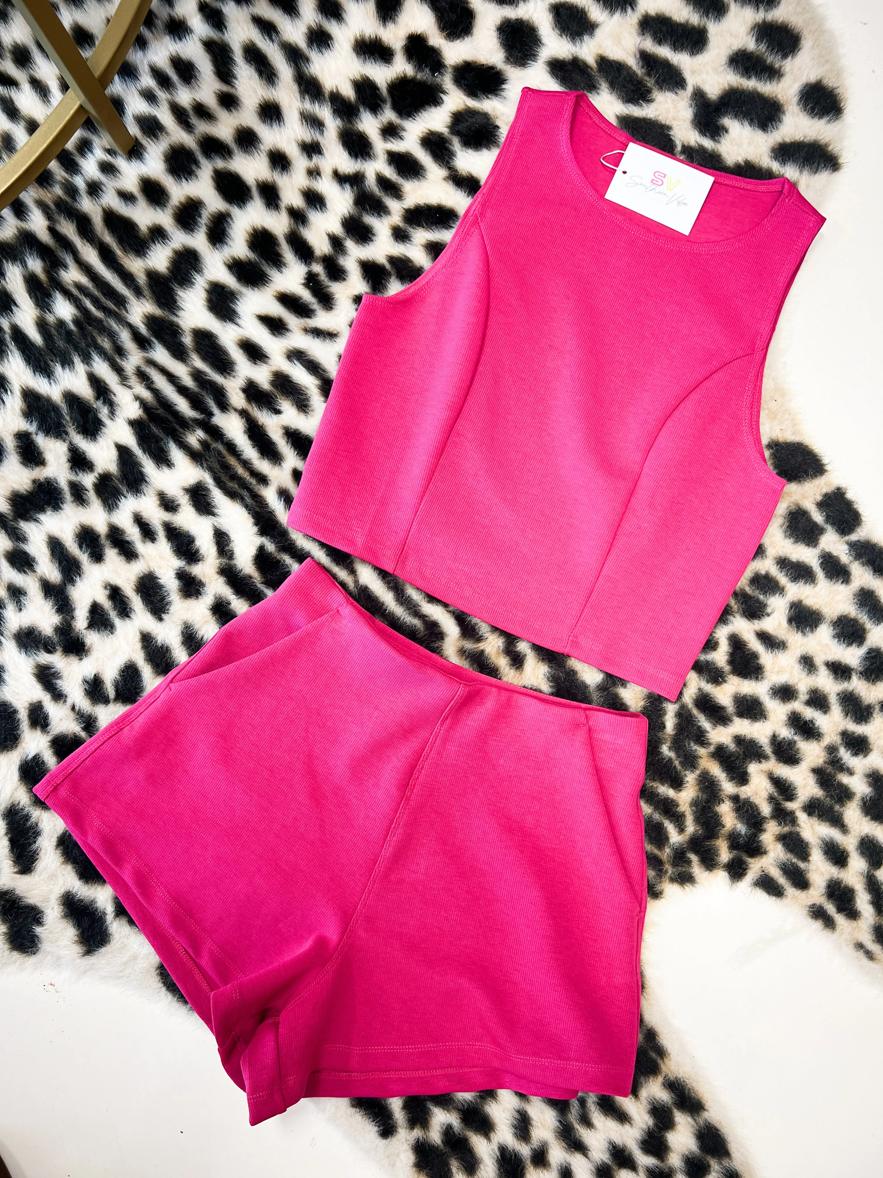 Ribbed Tank   Short Set// Magenta