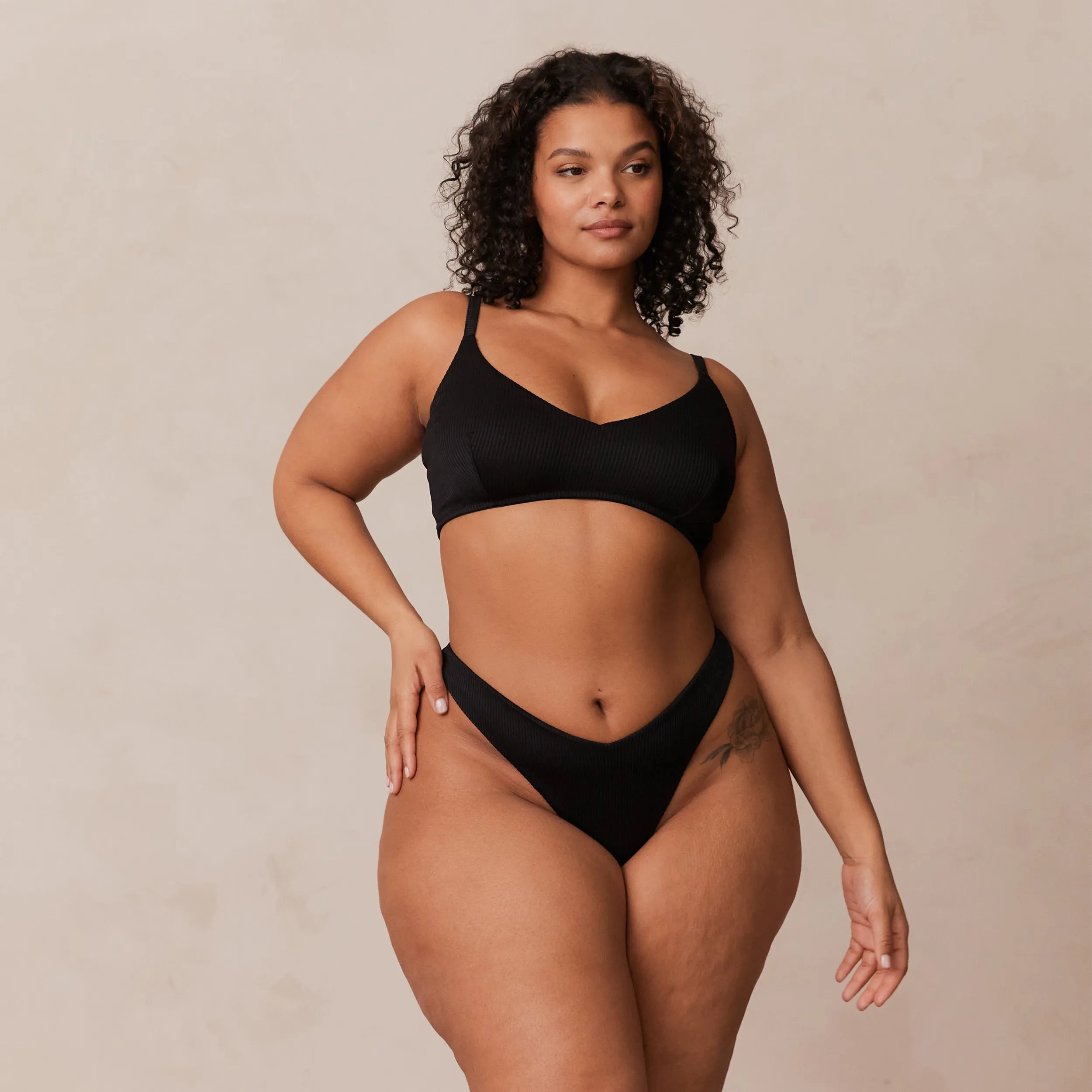 Ribbed Triangle Soutien-Gorge - Noir