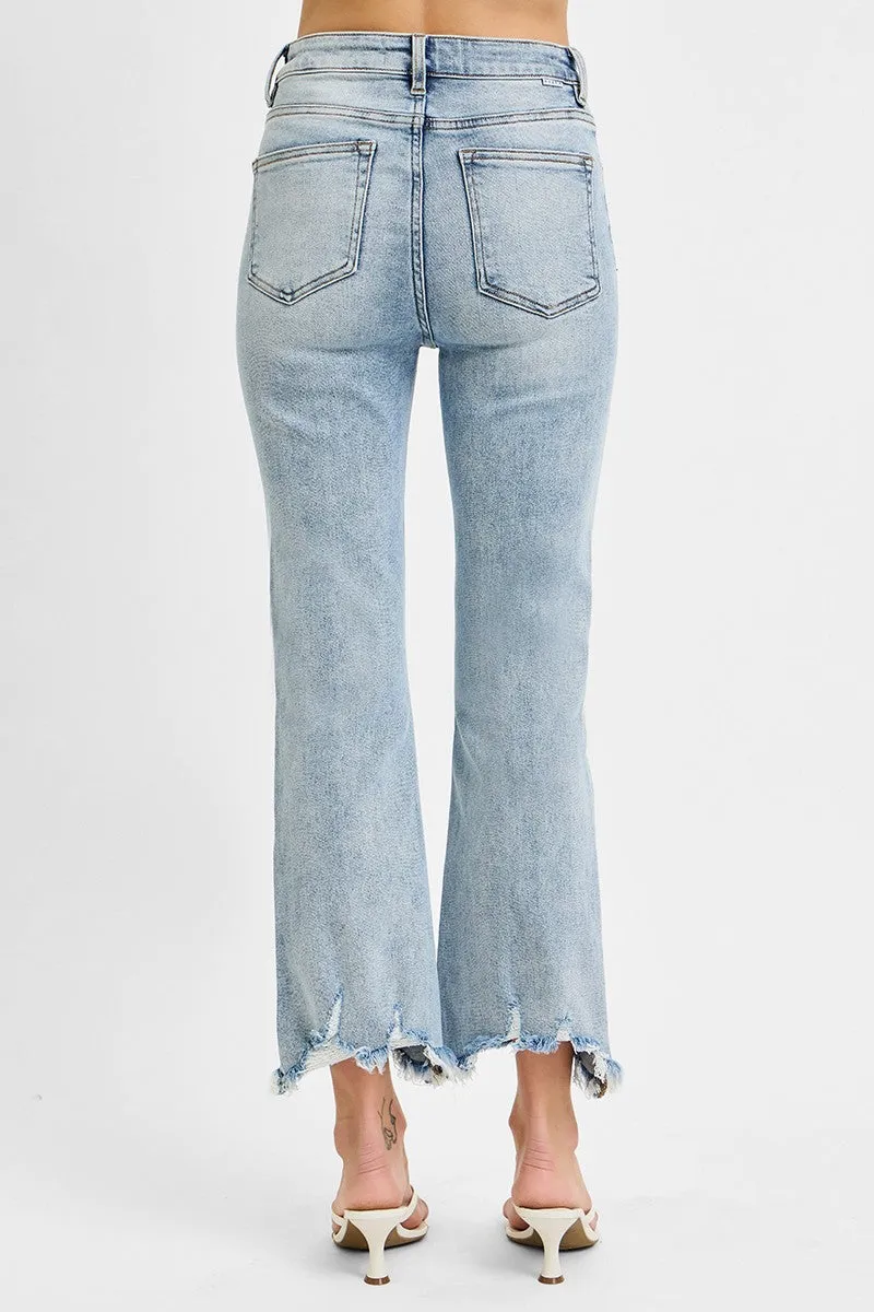 Risen High Rise Crop Flare Frayed Jeans