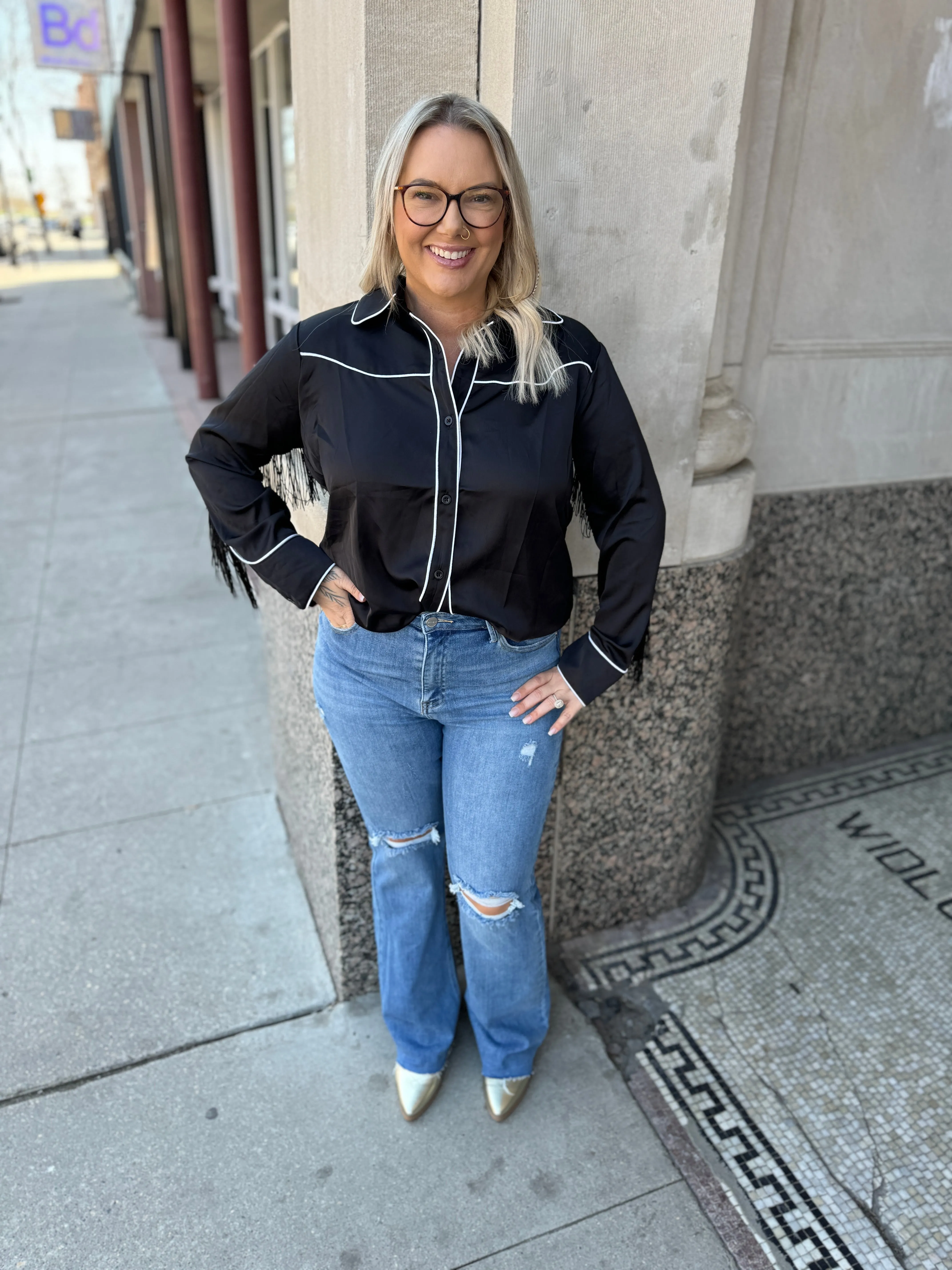 Risen Medium Wash Destructed Flare Jeans