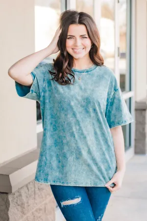 Risk We Take Acid Wash Tee in Teal
