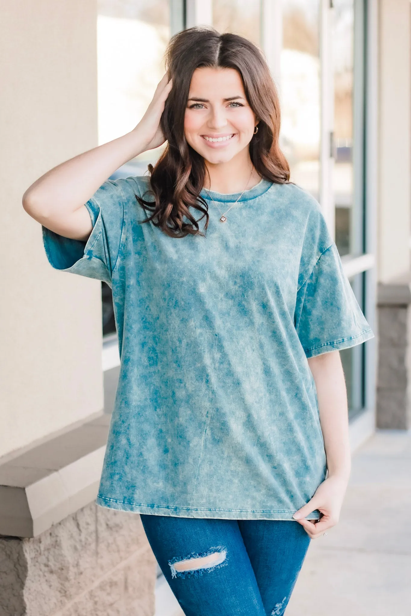 Risk We Take Acid Wash Tee in Teal