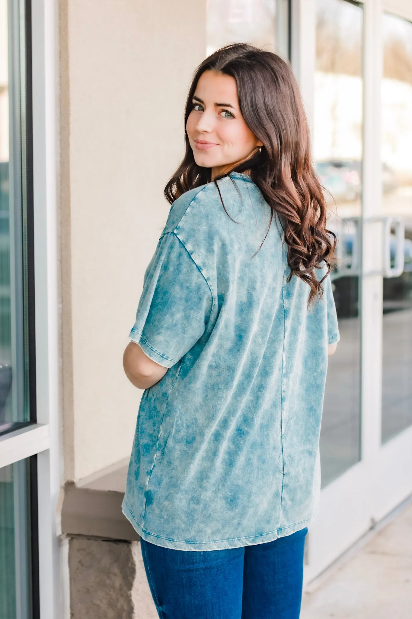 Risk We Take Acid Wash Tee in Teal