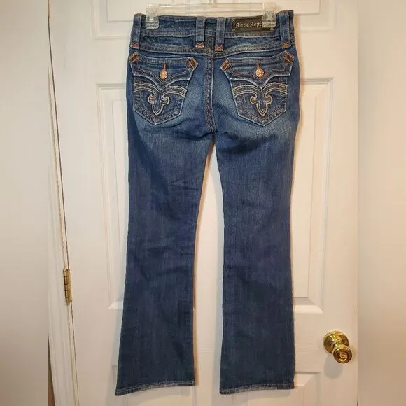 Rock Revival Deborah Boot Cut Jeans Low Rise Medium Wash Flap Pocket Size 28x30‎