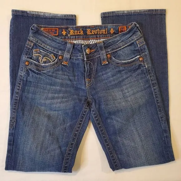 Rock Revival Deborah Boot Cut Jeans Low Rise Medium Wash Flap Pocket Size 28x30‎