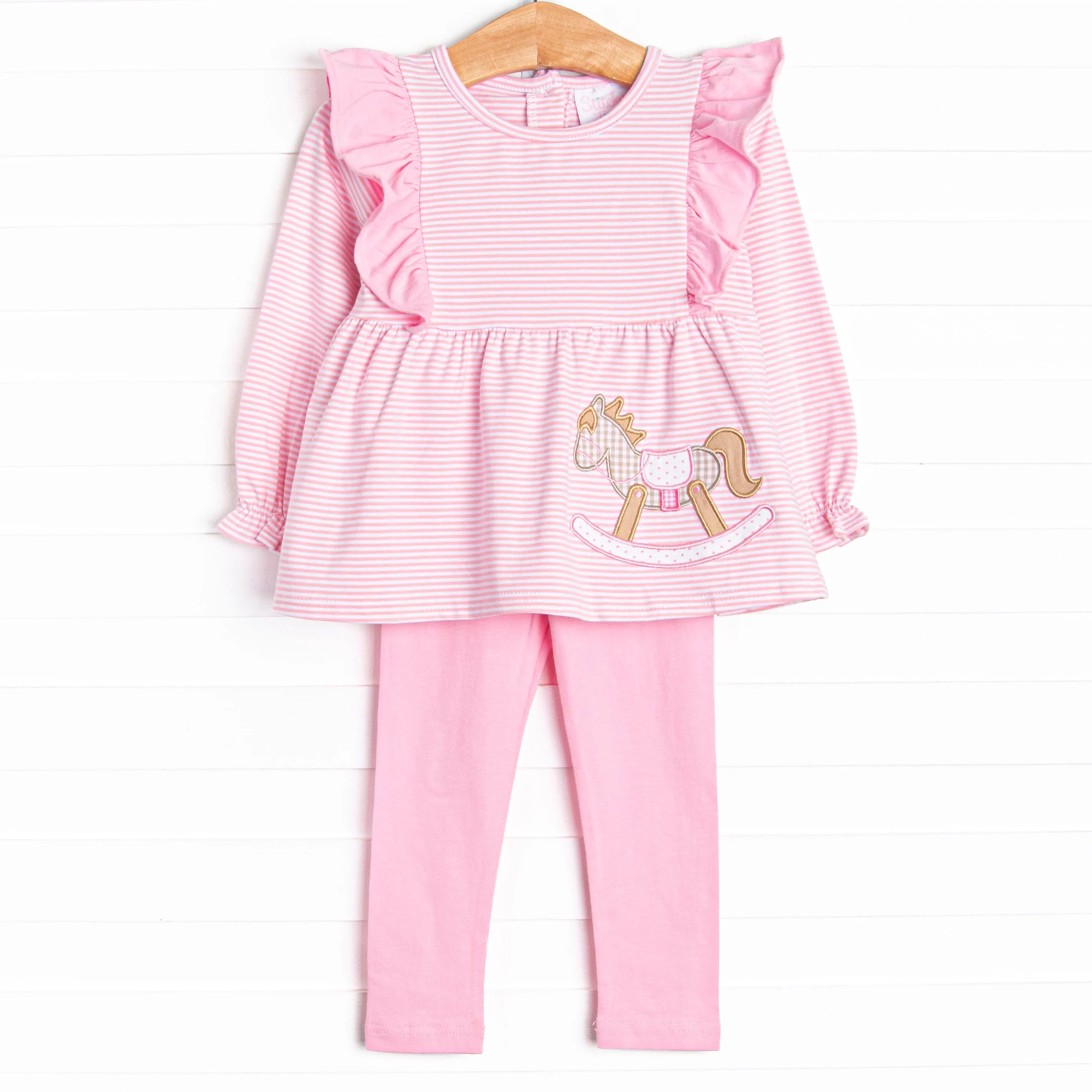 Rocking Horse Rider Applique Legging Set, Pink