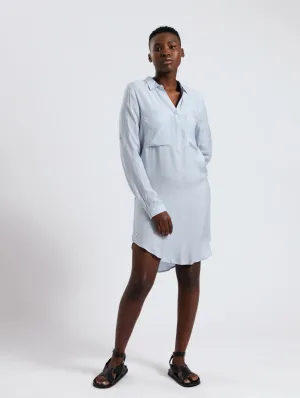 Roll Up Sleeve Blouse Dress - Blue