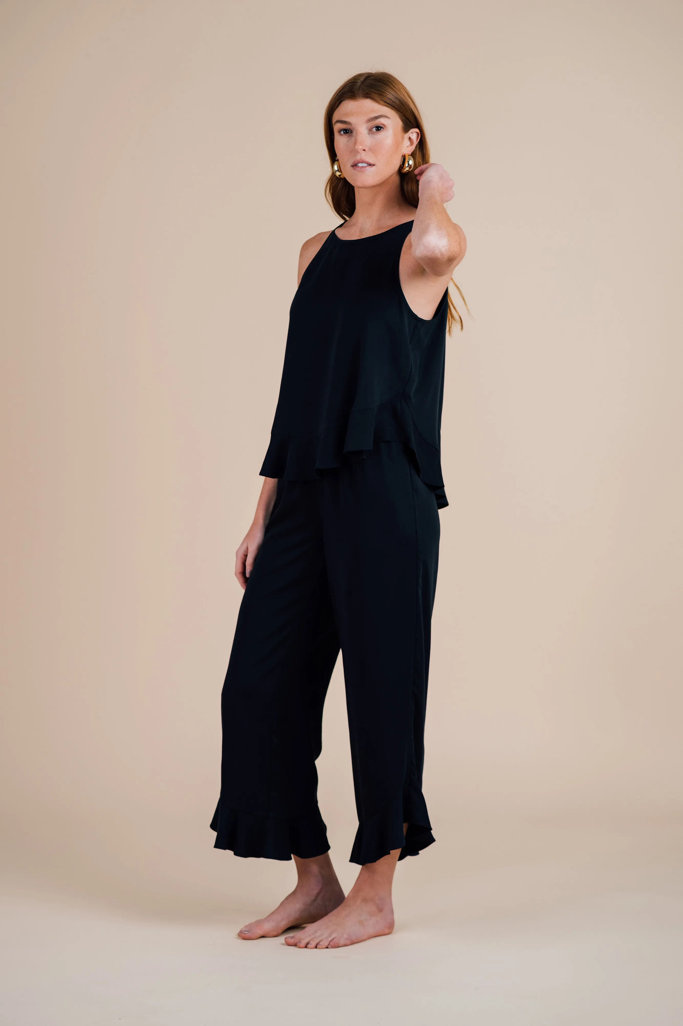 Ruffle Pant Set - Black Night