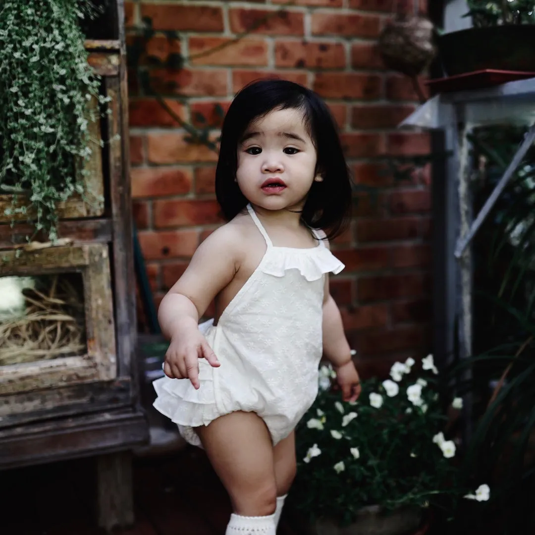 ruffle romper - silver bells broderie anglaise