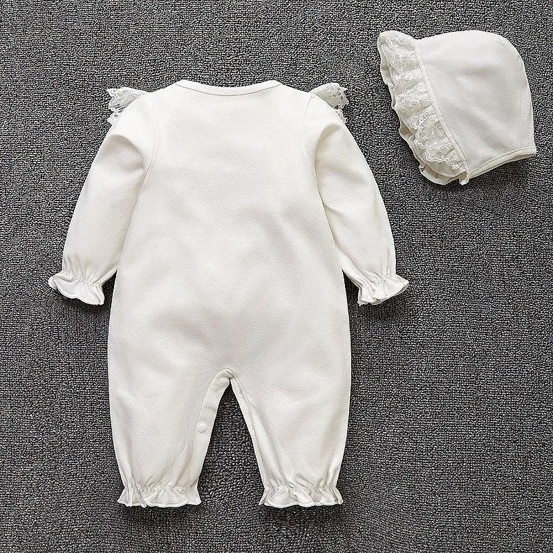 Ruffled Lace Romper & Bonnet Set