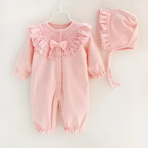 Ruffled Lace Romper & Bonnet Set