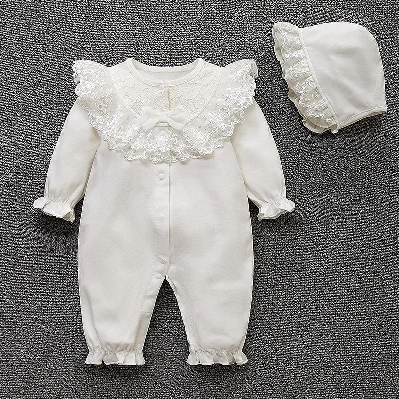 Ruffled Lace Romper & Bonnet Set