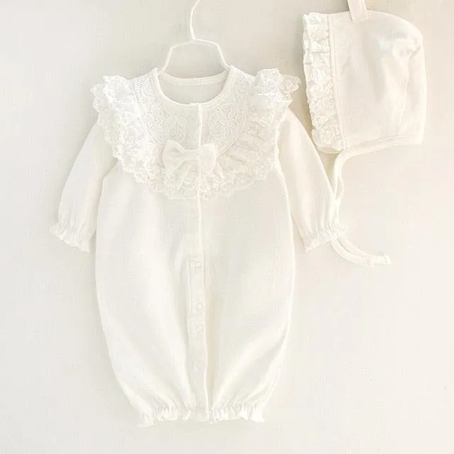 Ruffled Lace Romper & Bonnet Set