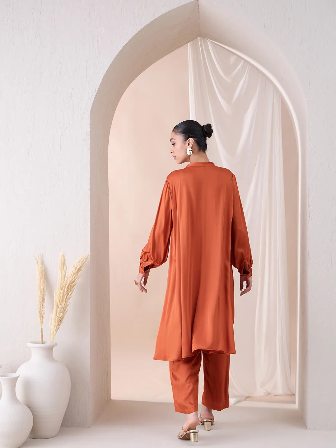 Rust High Low Tunic With Straight Pant