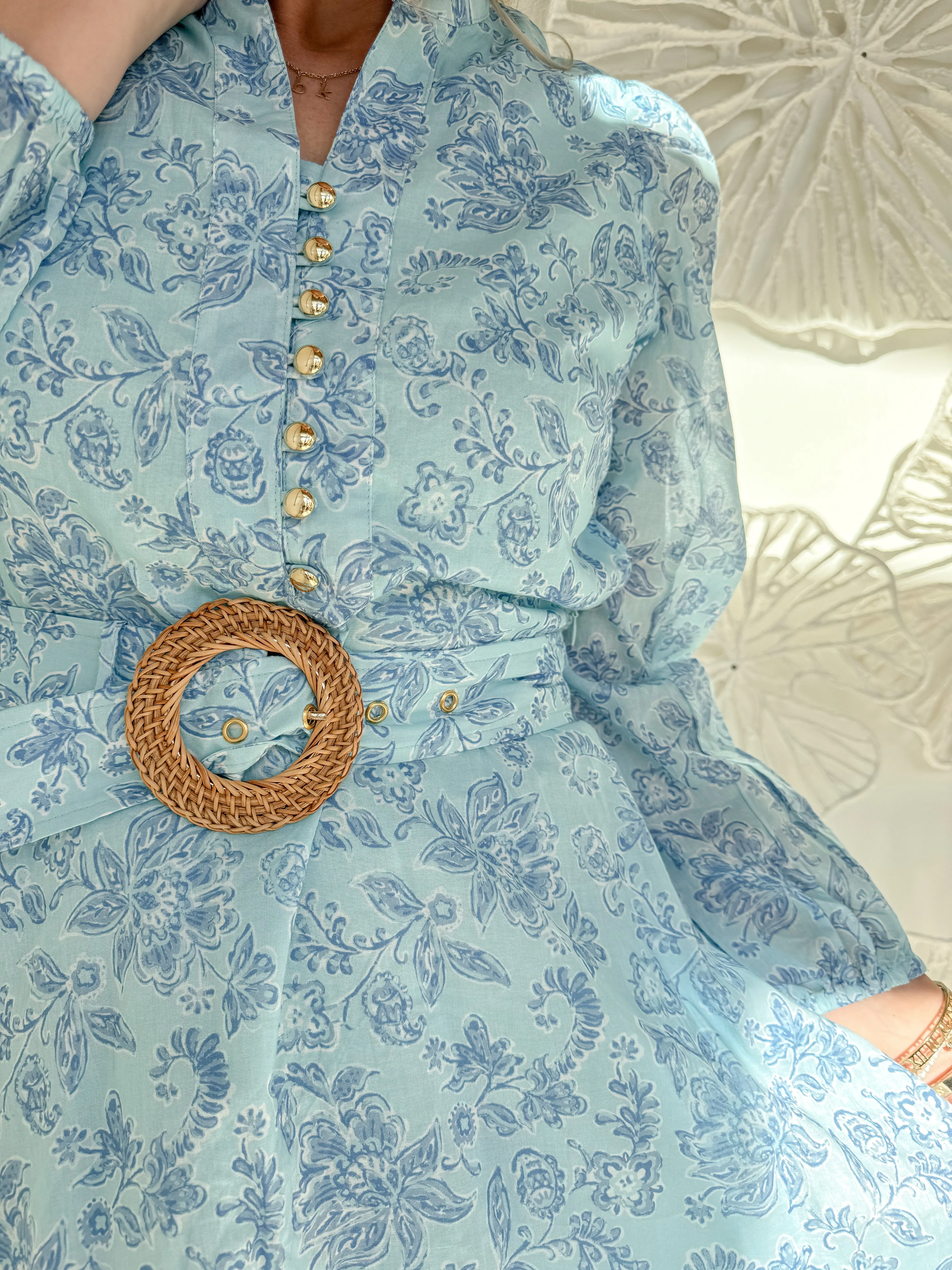Sail to Sable Blue Floral Belted Mini