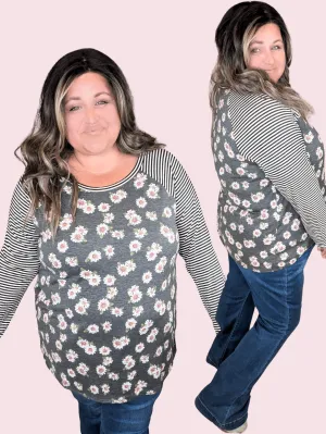 SALE- Abby Girly Baseball Tee in Charcoal Floral