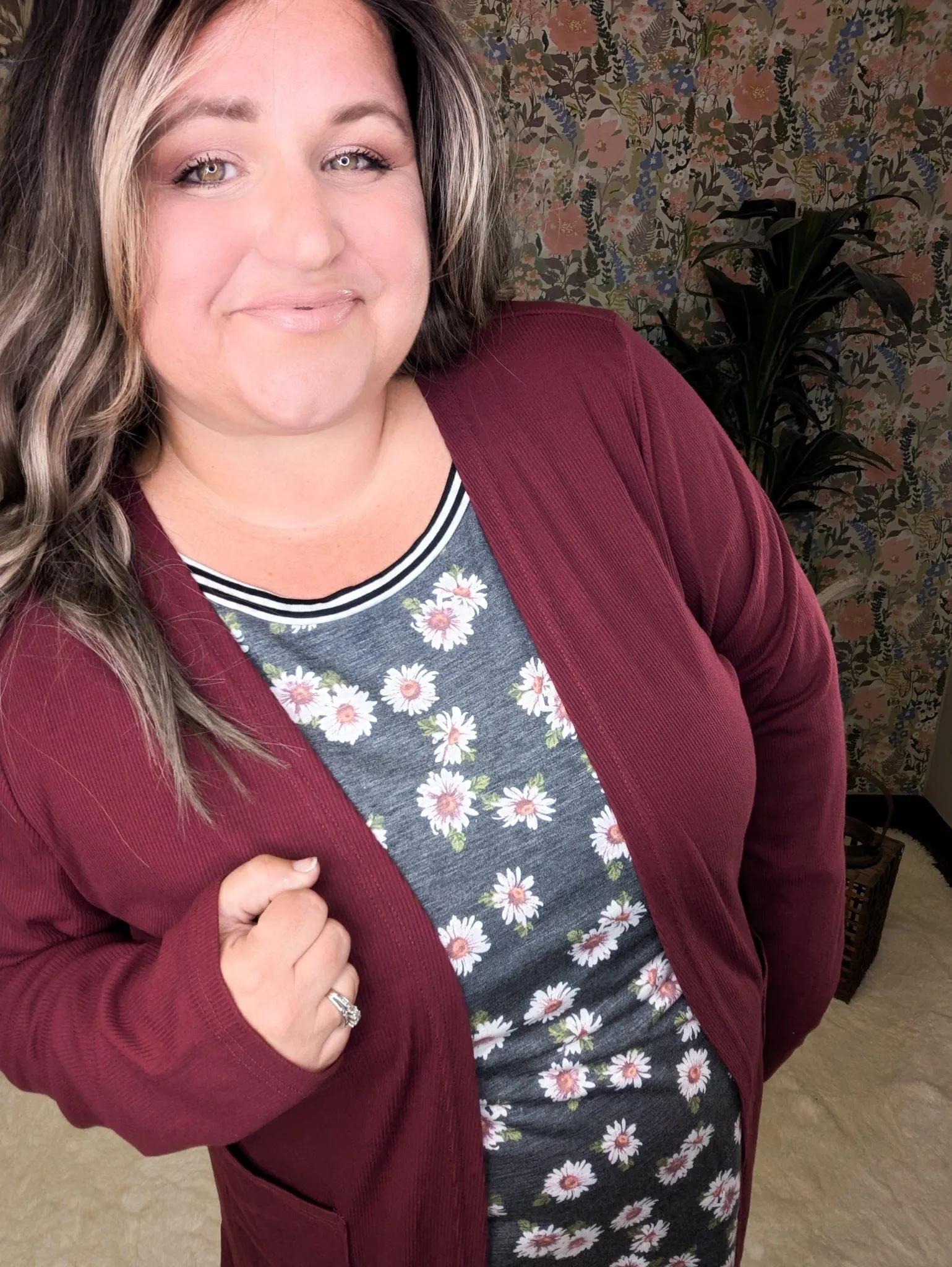 SALE- Abby Girly Baseball Tee in Charcoal Floral