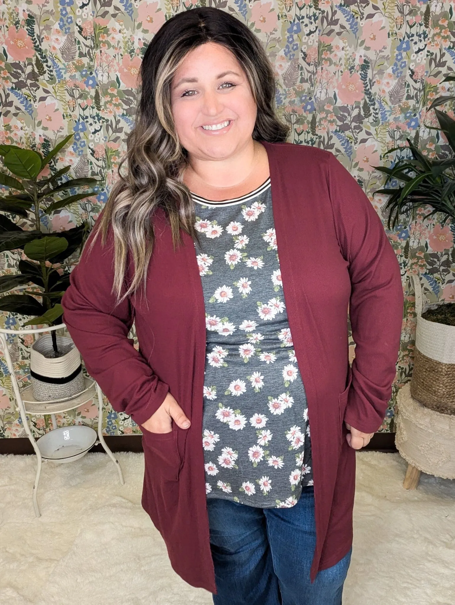 SALE- Abby Girly Baseball Tee in Charcoal Floral