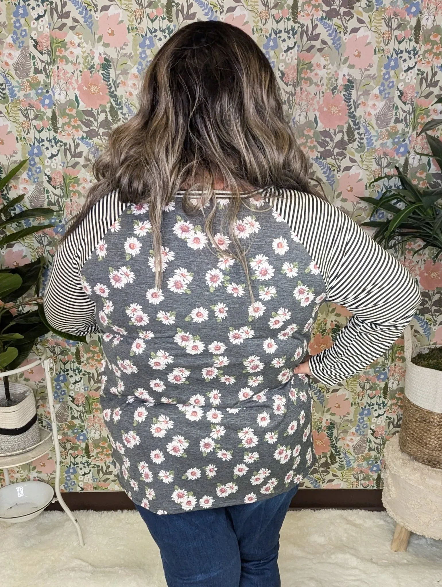 SALE- Abby Girly Baseball Tee in Charcoal Floral