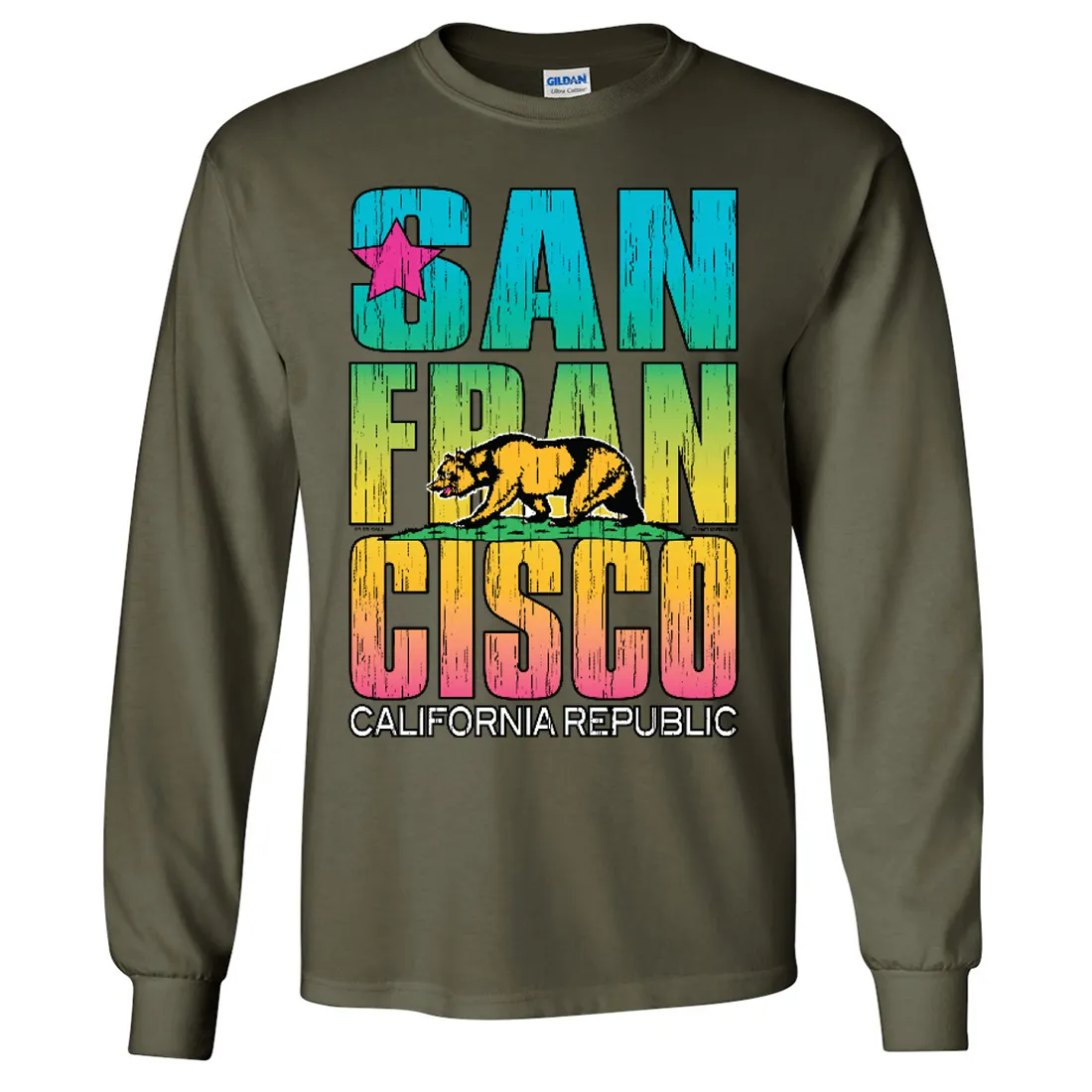 San Francisco California Neon Rainbow Long Sleeve Shirt