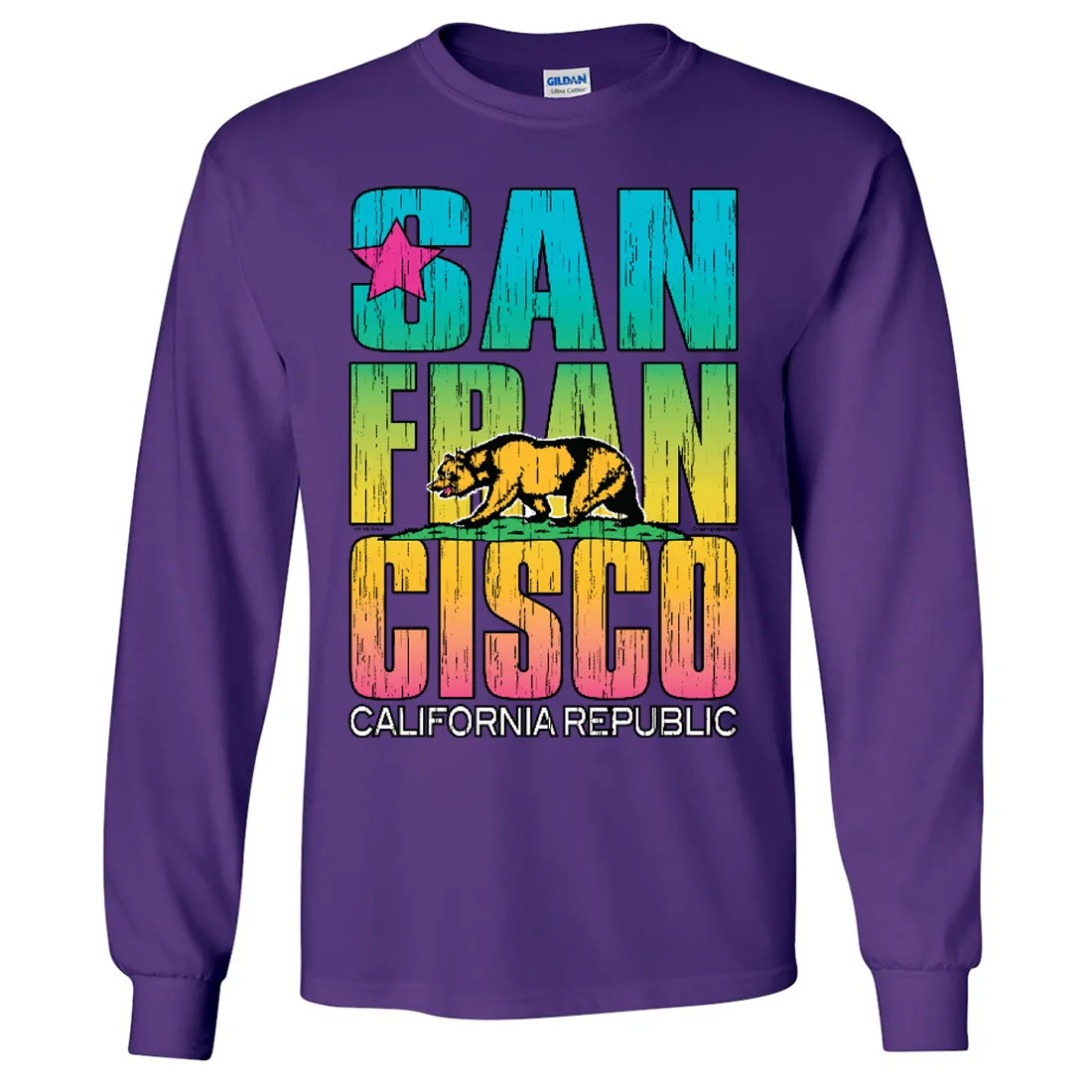 San Francisco California Neon Rainbow Long Sleeve Shirt