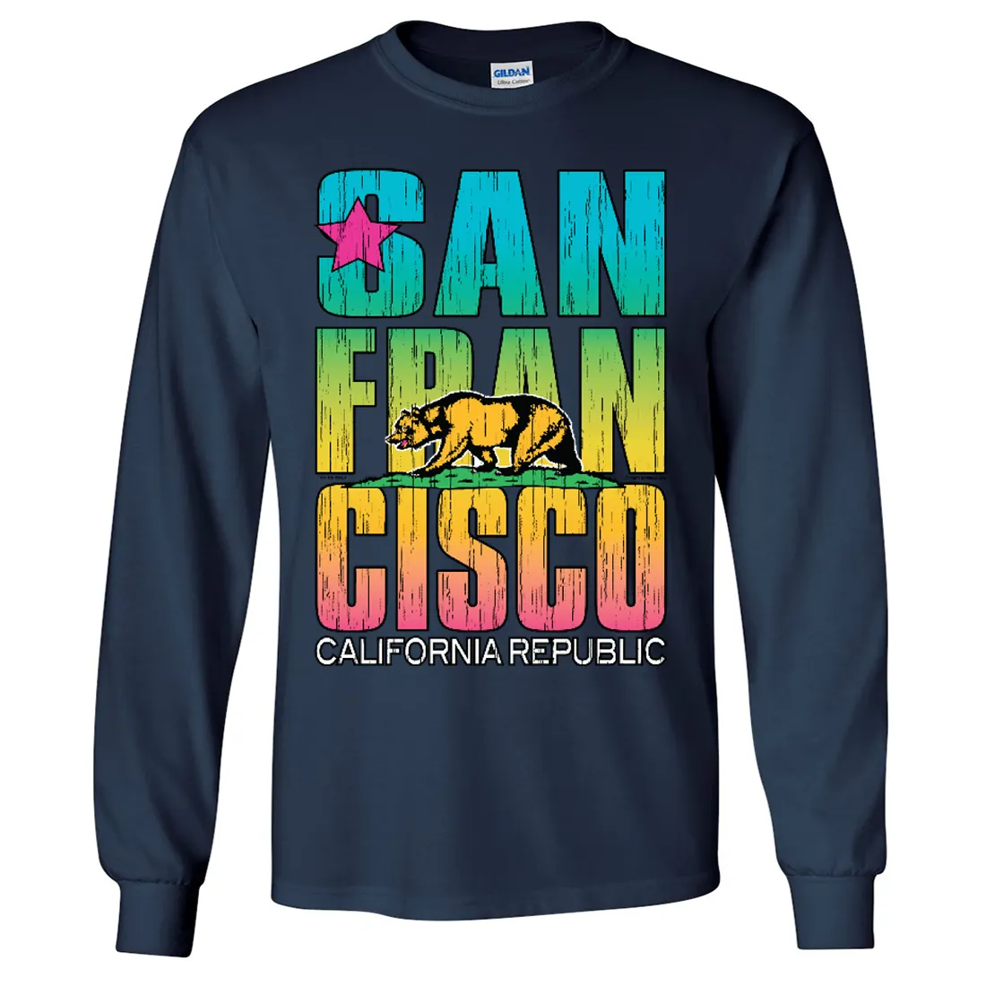 San Francisco California Neon Rainbow Long Sleeve Shirt