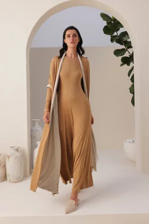 Sand Skin Sleeves Jumpsuit (Sand) & Sand Skin Reversible Shawl (Natural & Sand)